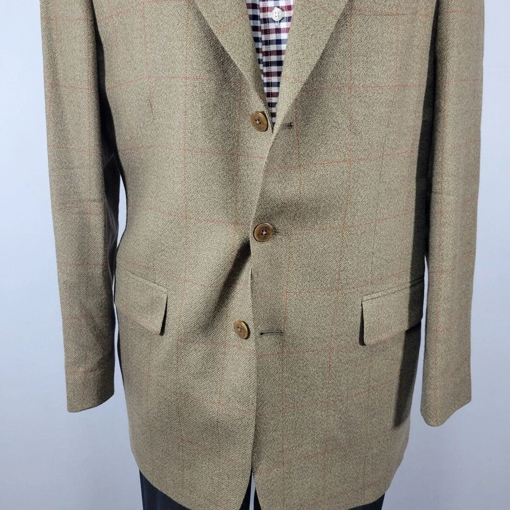 Brandini Le Collezioni Men Sport Coat Blazer Three Button Flannel Plaid Wool 42L
